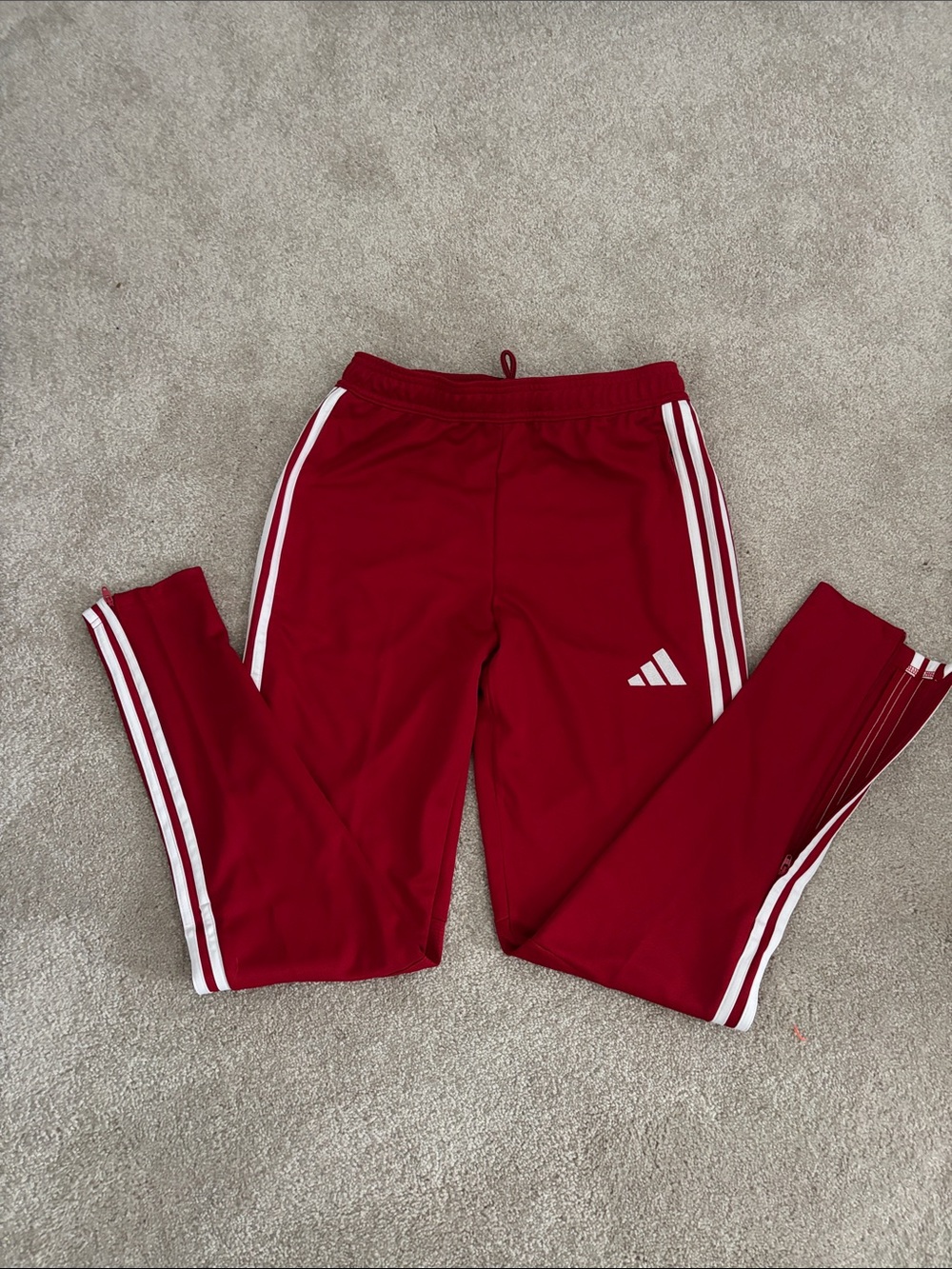 Adidas Red Joggers with White Three-Stripes